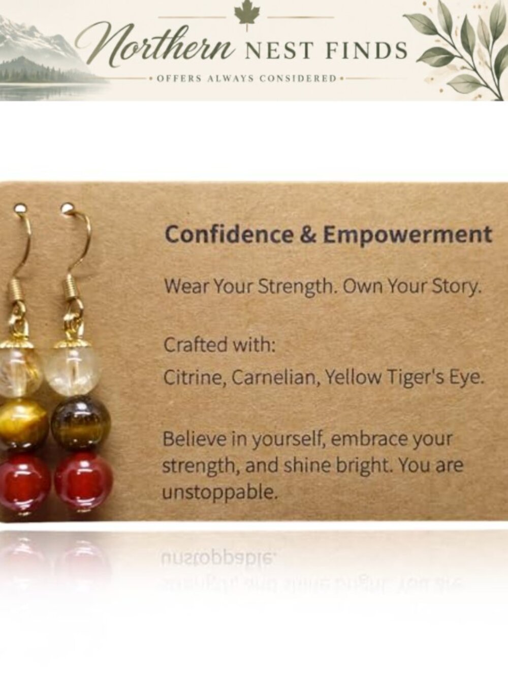 Natural Stone Drop Earrings, 8mm, Lightweight, Empowering Gift